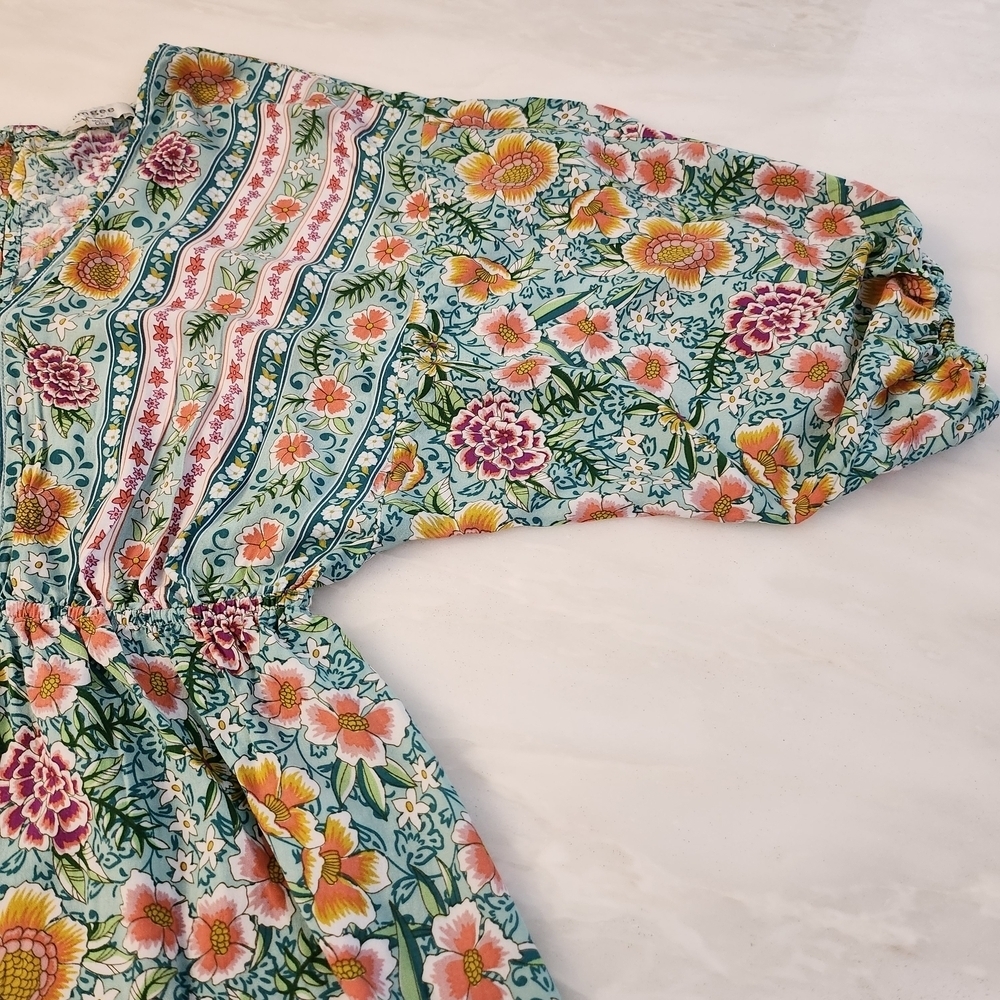 Boho Umgee Floral Print Dress in Teal and Pink - Picture 7 of 7